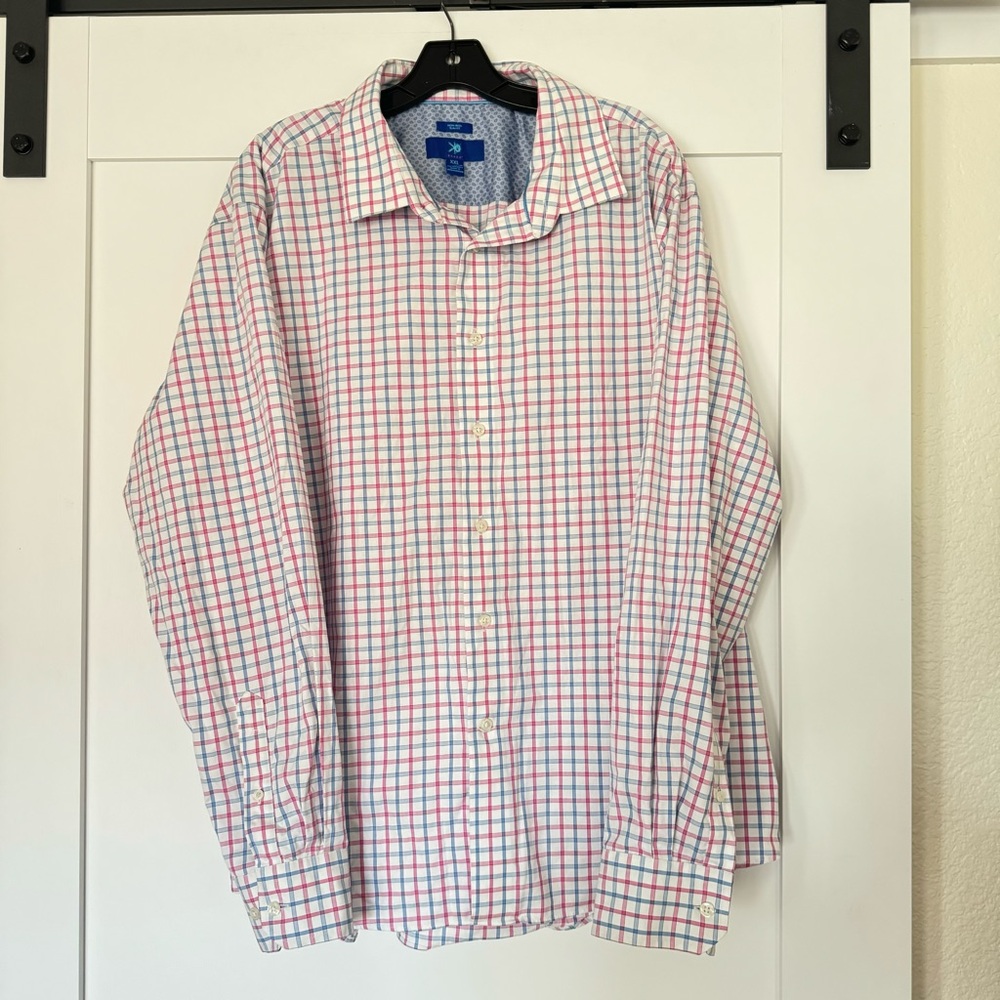 Egara plaid long sleeve pink dress shirt